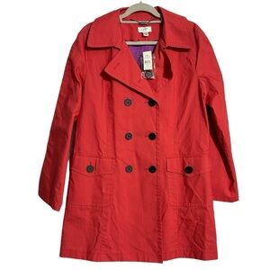 Ann Taylor LOFT NWT Ingrid Red Double Breasted Button Water Repellent Raincoat